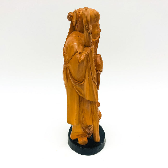 Hand Carved Wood Confucious Statue Figurine Bearded Immortal Chinease Vintage