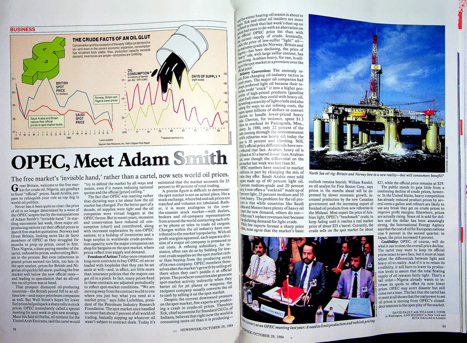 Newsweek Magazine October 29 1984 El Salvador War OPEC Oil Price Drop Adam Smith