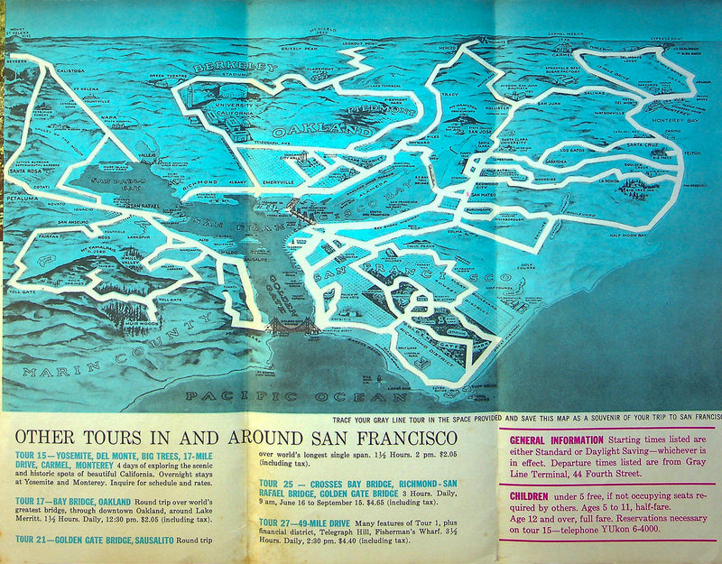 1967 San Francisco The Gray Line Sight Seeing Brochure Tri-Fold