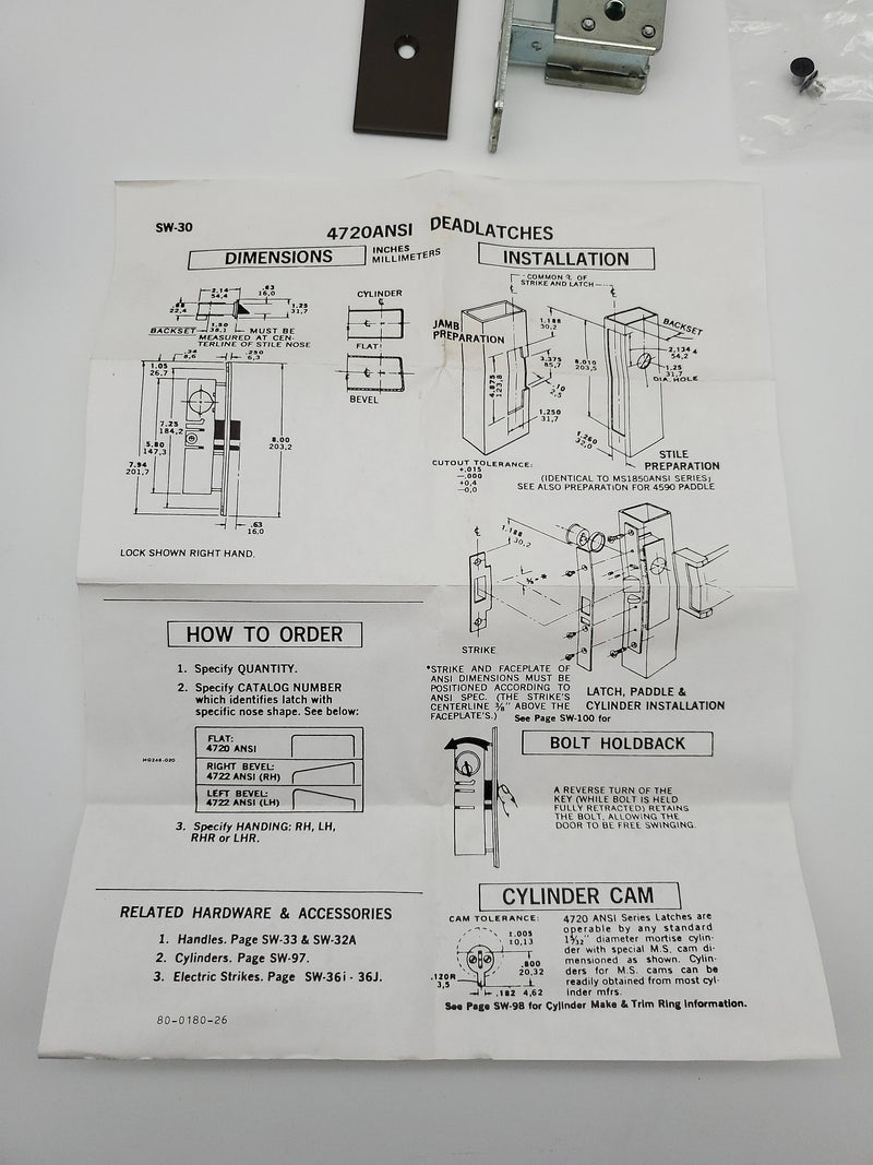 Adams Rite Deadlatch Assembly 4720 ANSI 06 313 Dark Bronze Face Plate NOS 8