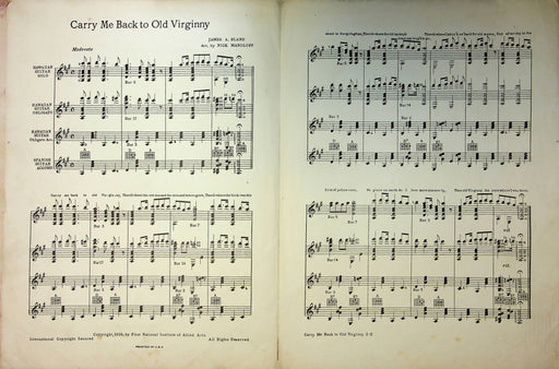 Vintage Hawaiian Sheet Music Carry Me Back To Old Virginny Guitar Solo J Bland 2