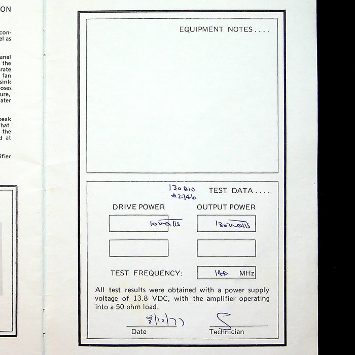 Henry Tempo Solid State VHF Amplifier Operating Manual for C130A & 130A Series