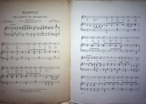 Sheet Music Norway The Land Of The Midnight Sun Kitty Gordon J McCarthy F Fisher 2