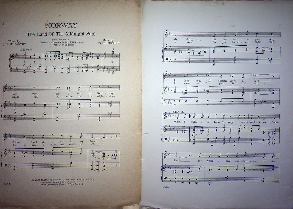 Sheet Music Norway The Land Of The Midnight Sun Kitty Gordon J McCarthy F Fisher 2