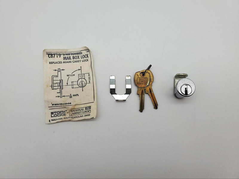 National Mail Box Lock C8719 Nickel Plated 5 Pin Tumbler NOS
