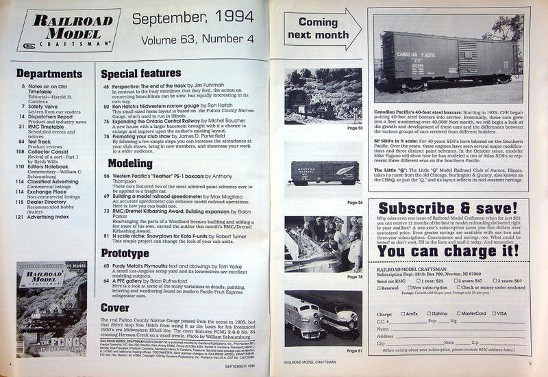 Railroad Model Craftsman Magazine September 1994 Vol 63 No 4 FCNG Built To Foam