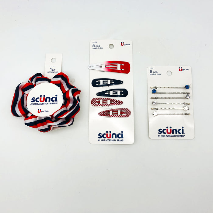 12-Piece Scunci Scrunchie Snap Clips Pins 4th of July Labor Day Summer Holiday