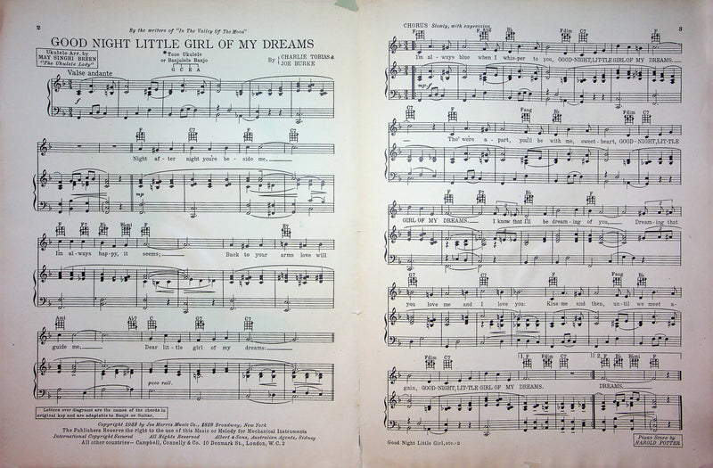 Good Night Little Girl of My Dreams Sheet Music Charlie Tobias Joe Burke 1932 3