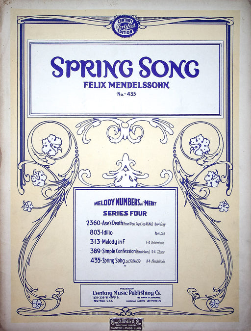 Vintage Sheet Music Spring Song Felix Mendelssohn No 435 Classical Piano 1