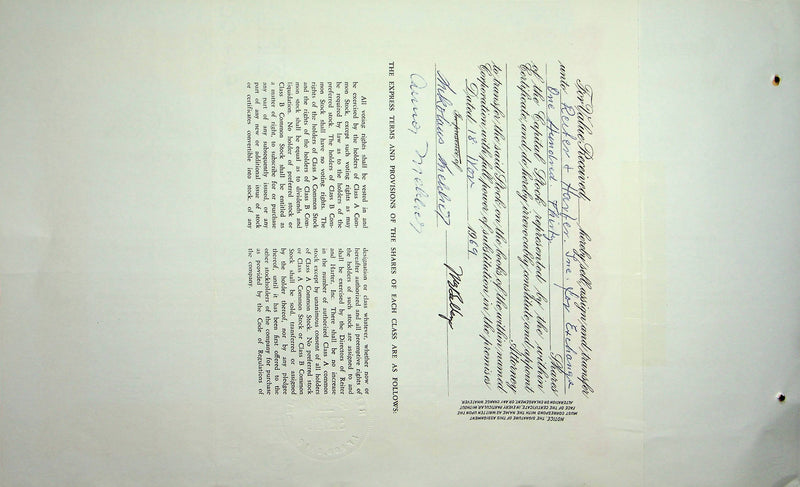 Reiter Dairy Company Stock Certificate Bond Scripophilly Akron Ohio 1968 No 328