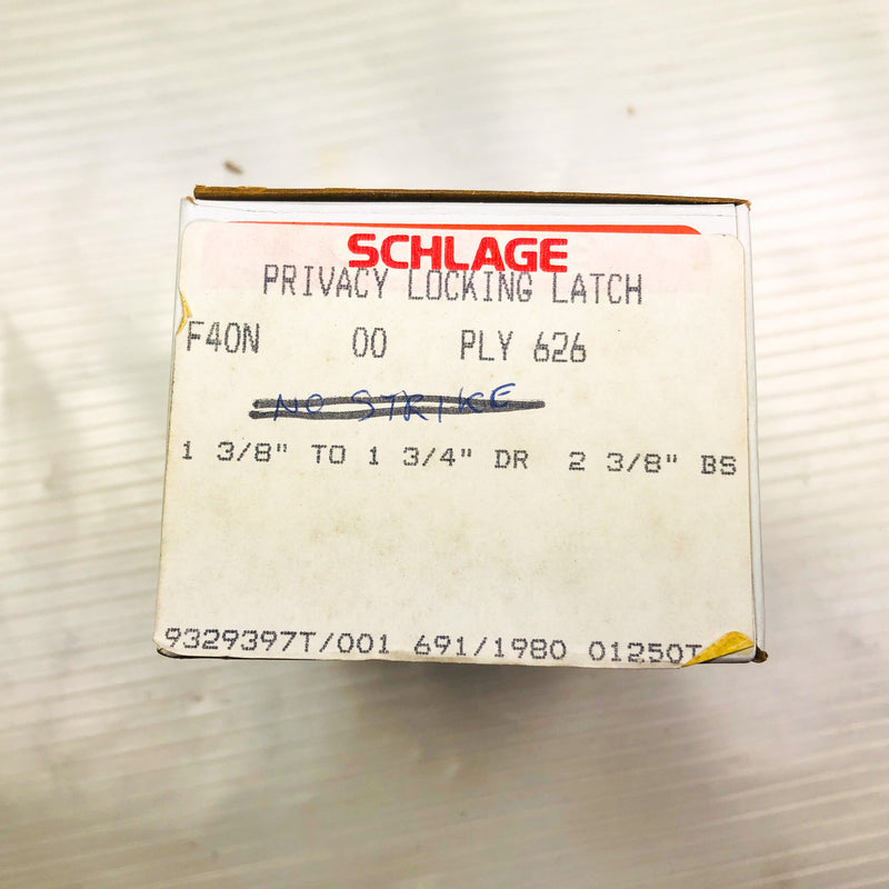 Schlage Privacy Locking Latch Doorknob F40N-00-PLY-626 Satin Chrome New NOS