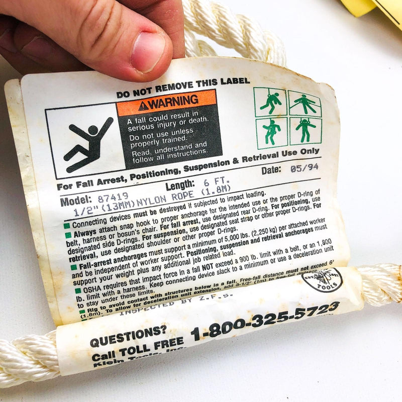 Klein Tools 87419 Nylon Webbing Lanyard 6-Foot Steel Snap Hook New Old Stock NOS