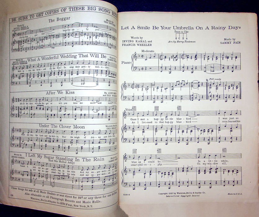 Sheet Music Let A Smile Be Your Umbrella Irving Kahal Francis Wheeler 1927 3