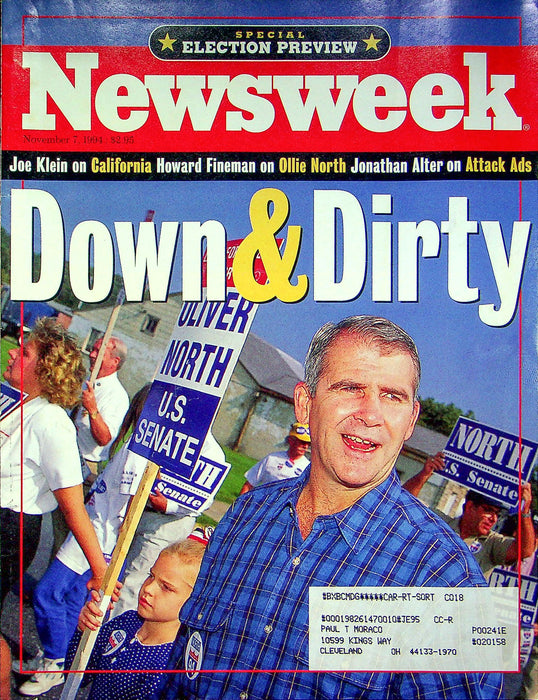 Newsweek Magazine November 7 1994 Oliver Ollie North Senate Race Mario Cuomo