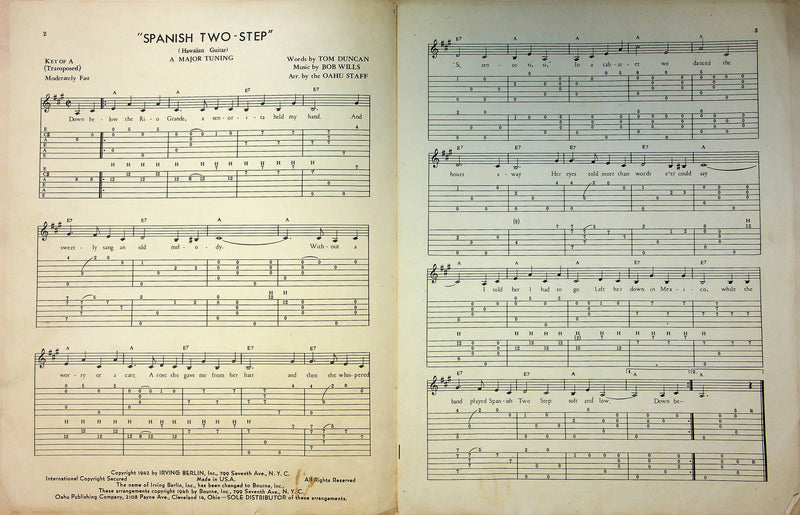 Vintage Spainish Two Step Sheet Music Song T Duncan Bob Wills Hawaiian Guitar 2