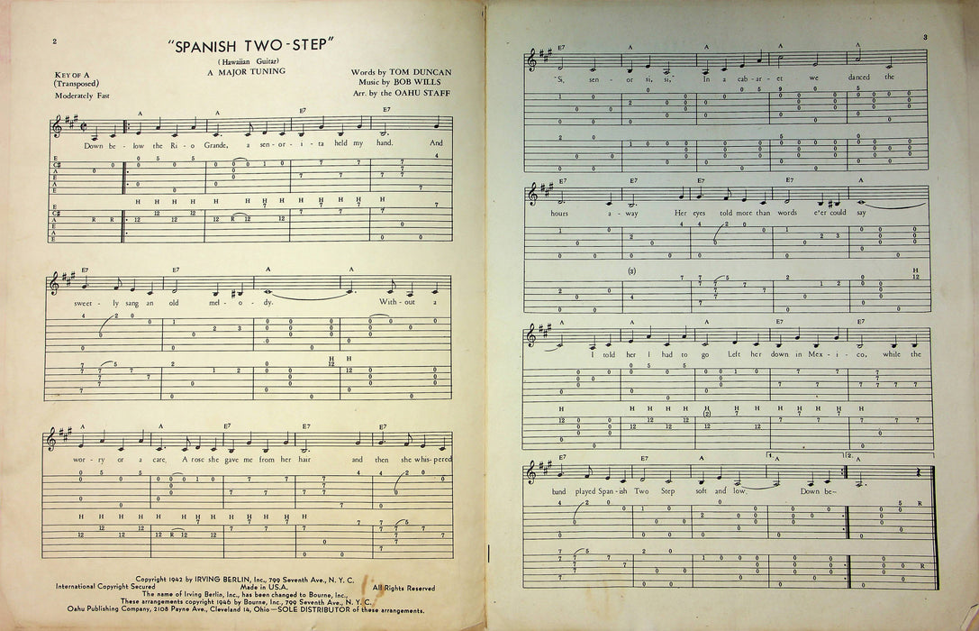 Vintage Spainish Two Step Sheet Music Song T Duncan Bob Wills Hawaiian Guitar 2