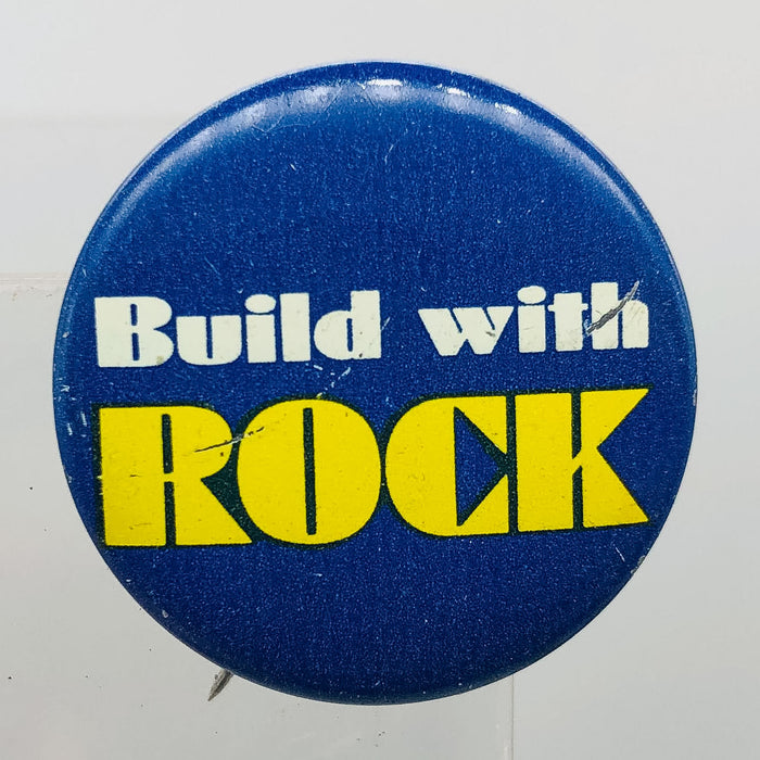 Build With Rock Button Pinback 1" Indiana Dem. Lt. Governor Robert Rock 1960s 1