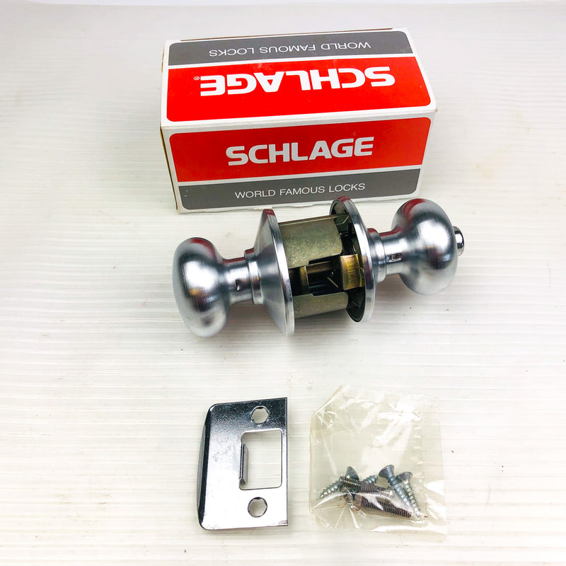 Schlage Privacy Locking Doorknob No Latch F40N-00-PLY-626 Satin Chrome New NOS