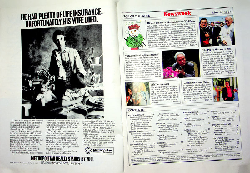 Newsweek Magazine May 14 1984 Vietnam Breaks Silence Spinal Tap Rock Metal Group