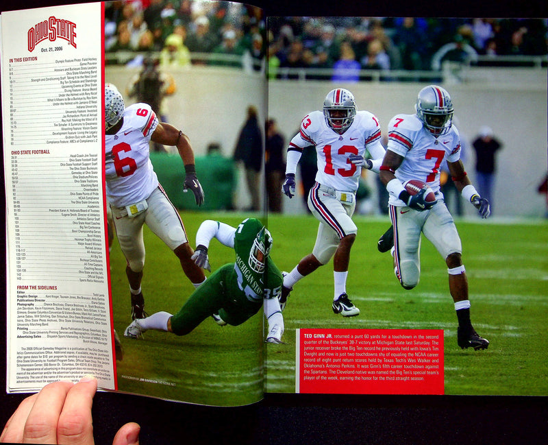 Ohio State Buckeye Football Program Oct 21 2006 Vs. Indiana Hoosiers Tim Schafer