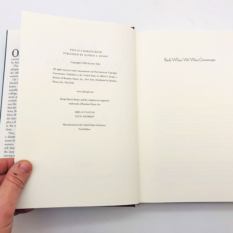 Anne Tyler Book Back When We Were Grownups Hardcover 2001 1st Edition First Love 8