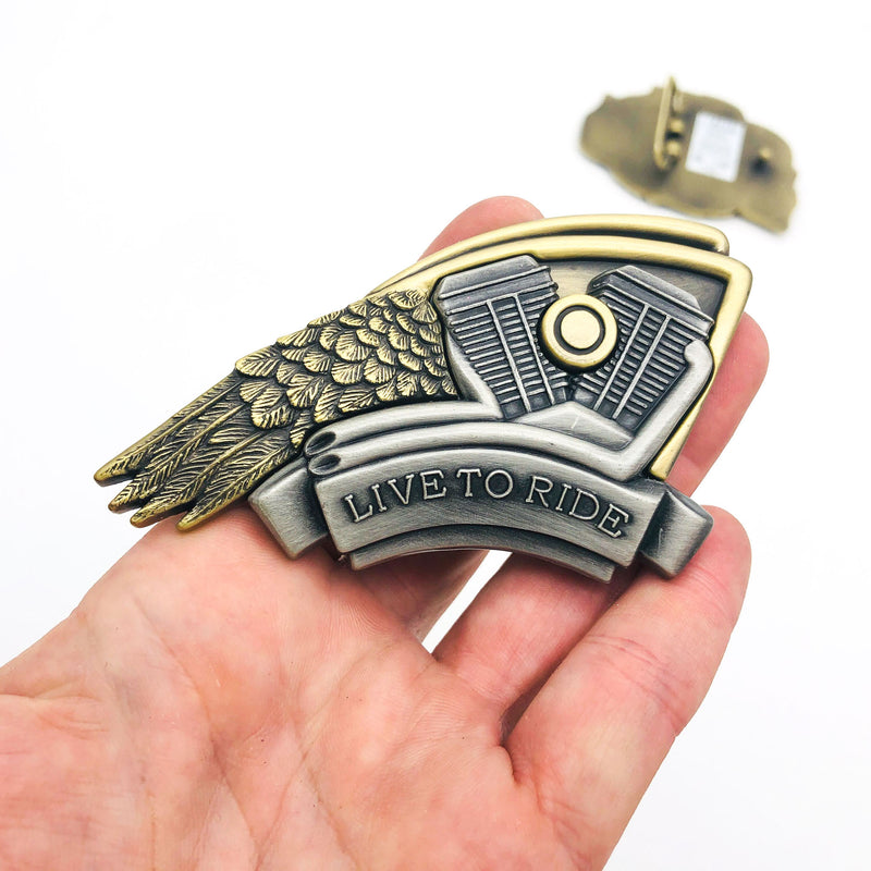 Pewter Belt Buckle Ride Hard Live To Ride Motorcycle Biker Eagle Skull Flames