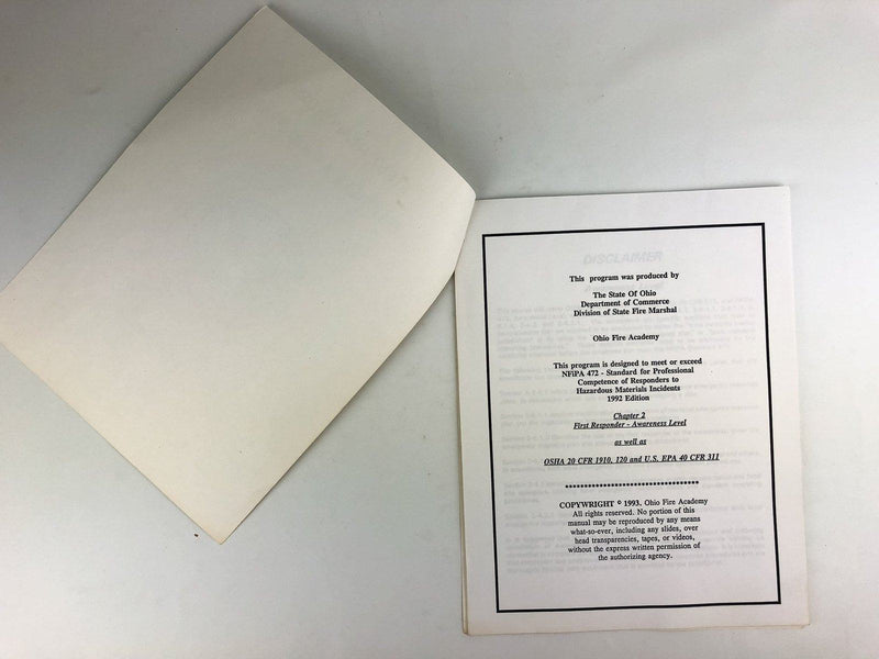 First Responder Haz Mat Awareness Student Manual Guide Ohio Fire Academy 1994 3