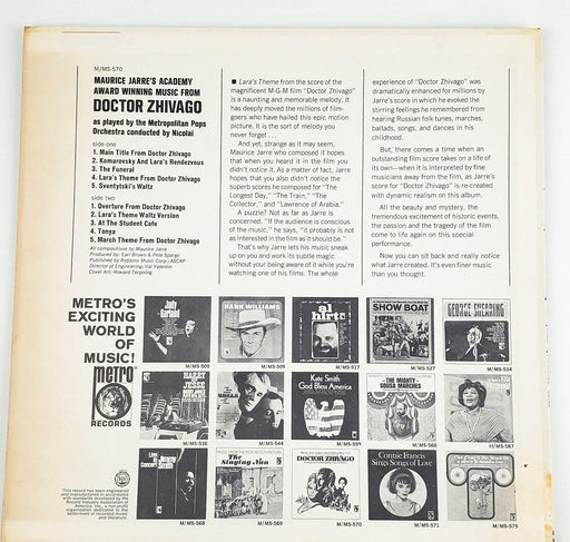 The Metropolitan Pops Orchestra Doctor Zhivago Record 33 RPM LP M570 Metro 1966 2