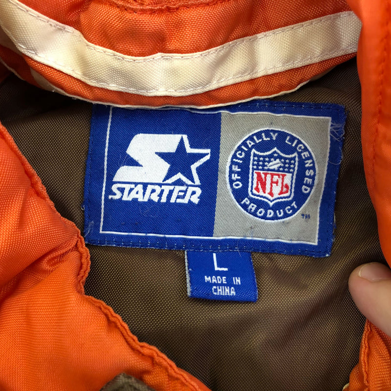 Vintage Cleveland Browns Starter Jacket Puffer Coat Mens Large Brown Orange Hood