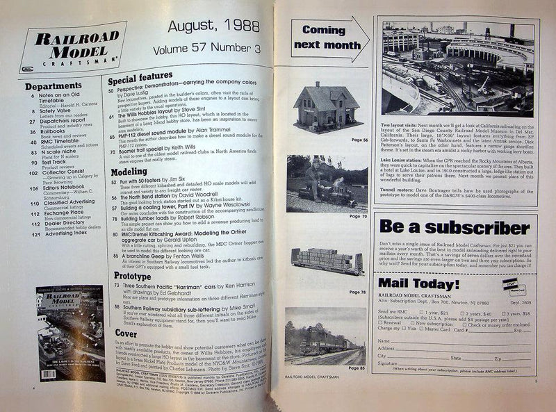 Railroad Model Craftsman Magazine August 1988 Vol 57 No 3 Layout In Basement