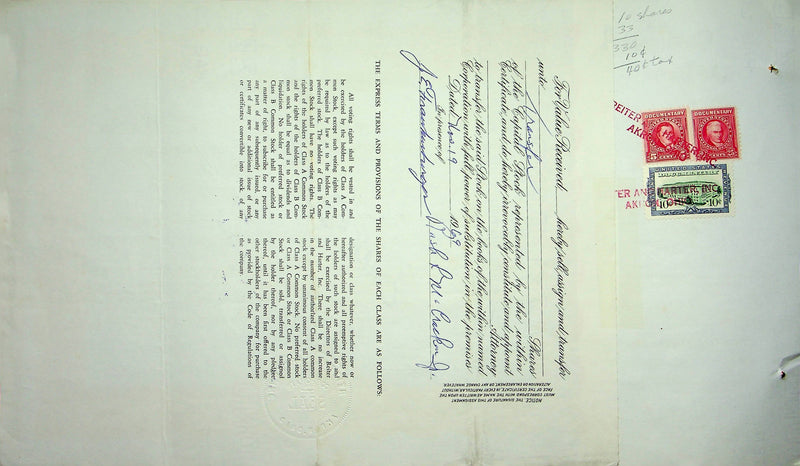 Reiter Dairy Company Stock Certificate Bond Scripophilly Akron Ohio 1966 No 294