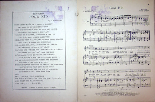 Sheet Music Poor Kid Ben Bernie L Wolfe Gilbert Jesse Greer 1931 Fox Trot 2