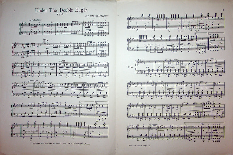 Sheet Music Under The Double Eagle J F Wagner 1933 March Two Step Piano Solo 2