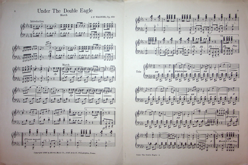 Sheet Music Under The Double Eagle J F Wagner 1933 March Two Step Piano Solo 2