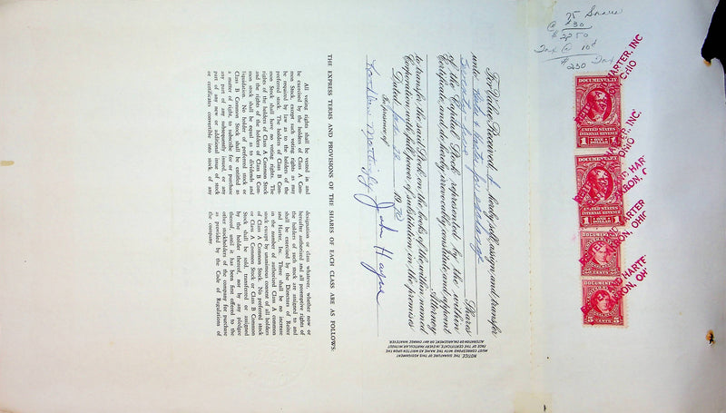 Reiter Dairy Company Stock Certificate Bond Scripophilly Akron Ohio 1965 No 233