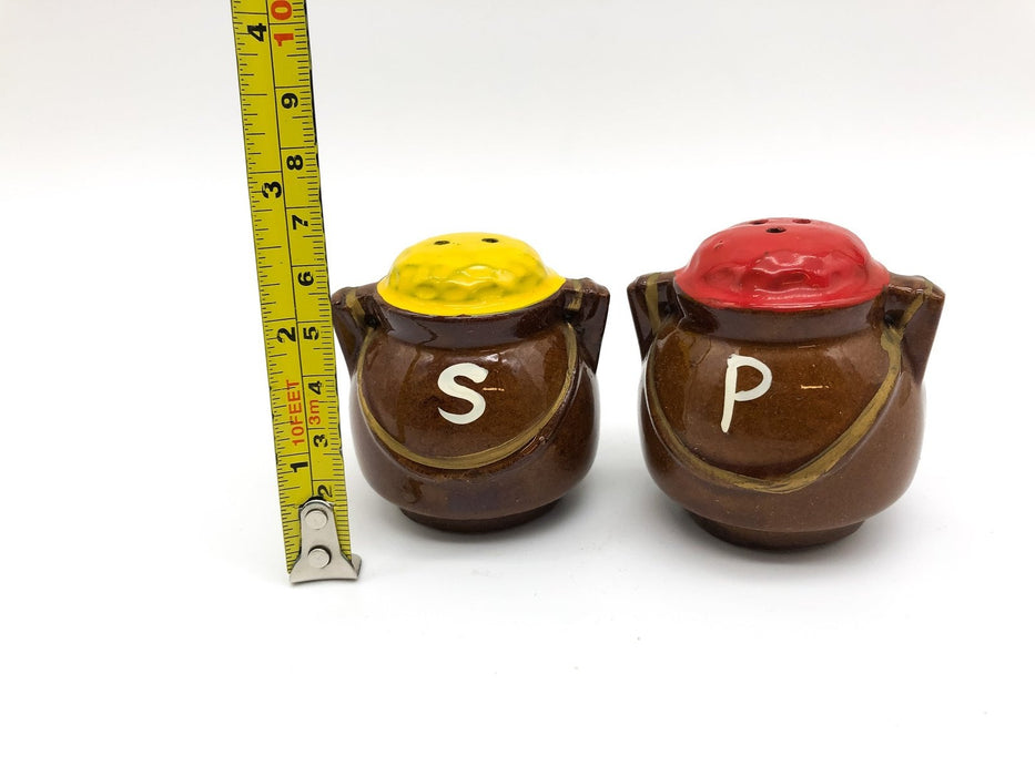 Vintage Jug Crock Handled Salt & Pepper Shakers Ceramic Brown Pot Japan 2.5" 11