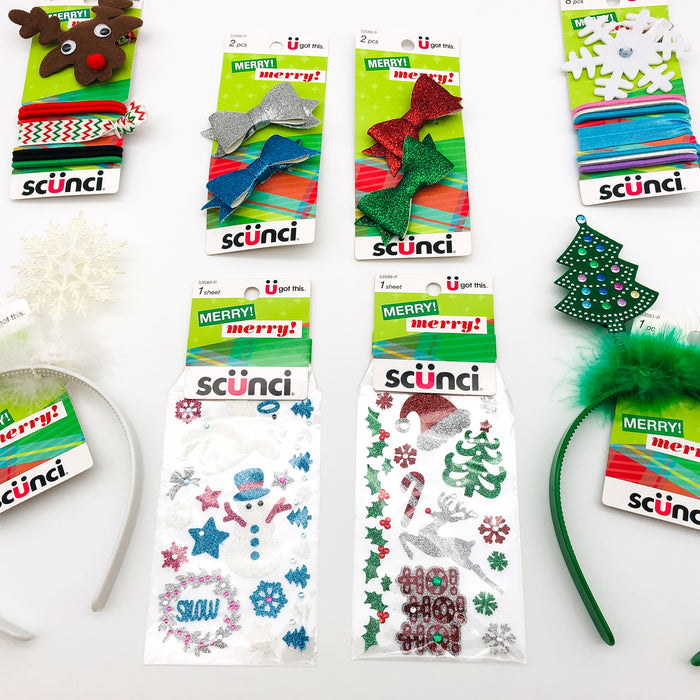 23-Piece Scunci Christmas Winter Holiday Hair Band Bow Clips Ties Snowflake Tree