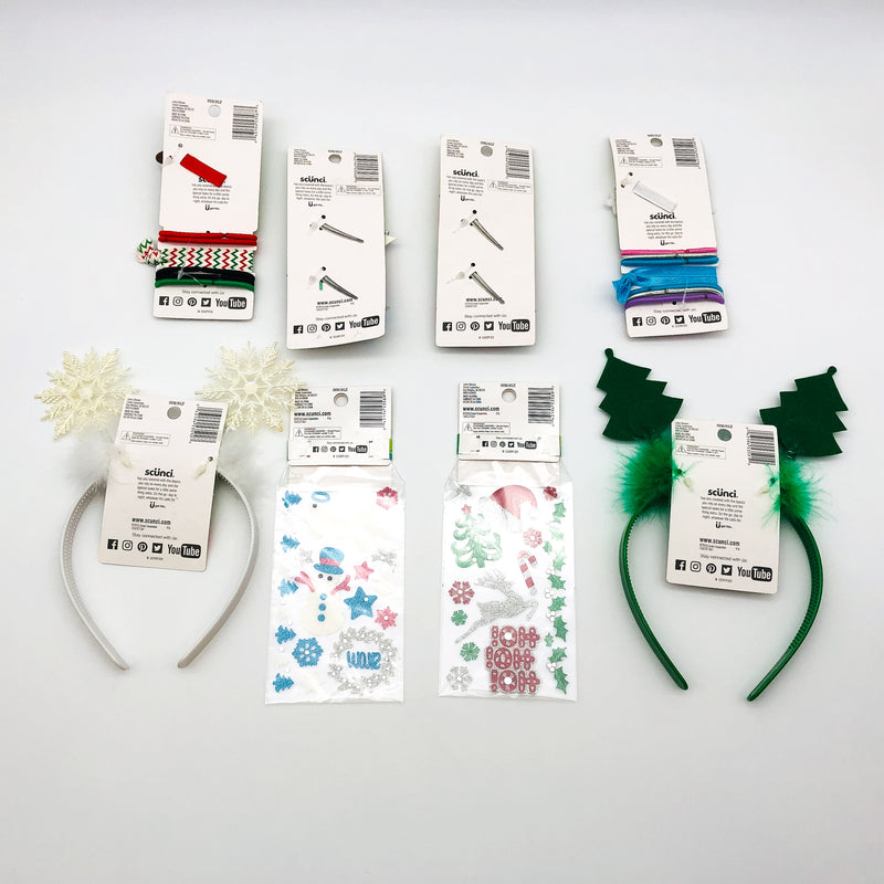 23-Piece Scunci Christmas Winter Holiday Hair Band Bow Clips Ties Snowflake Tree