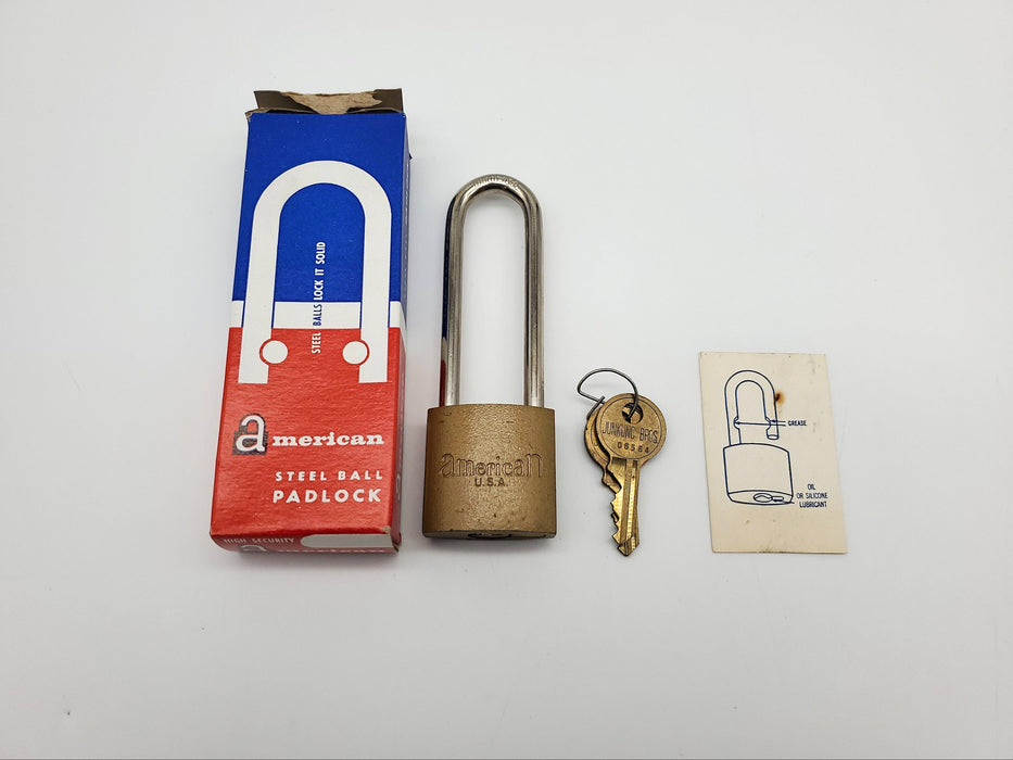 American Lock Padlock No 107 Solid Body 3" Shackle Brass Color USA Made NOS