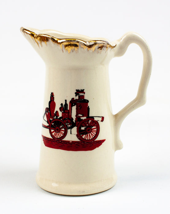 Vintage Ceramic Firetruck Design Creamer w/ Gold Trim