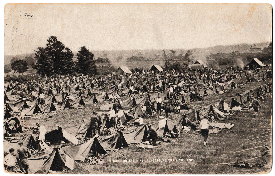 Thompson Photo Co Postcard WW1 In Camp on the Hike Plattsburg Training Camp USED