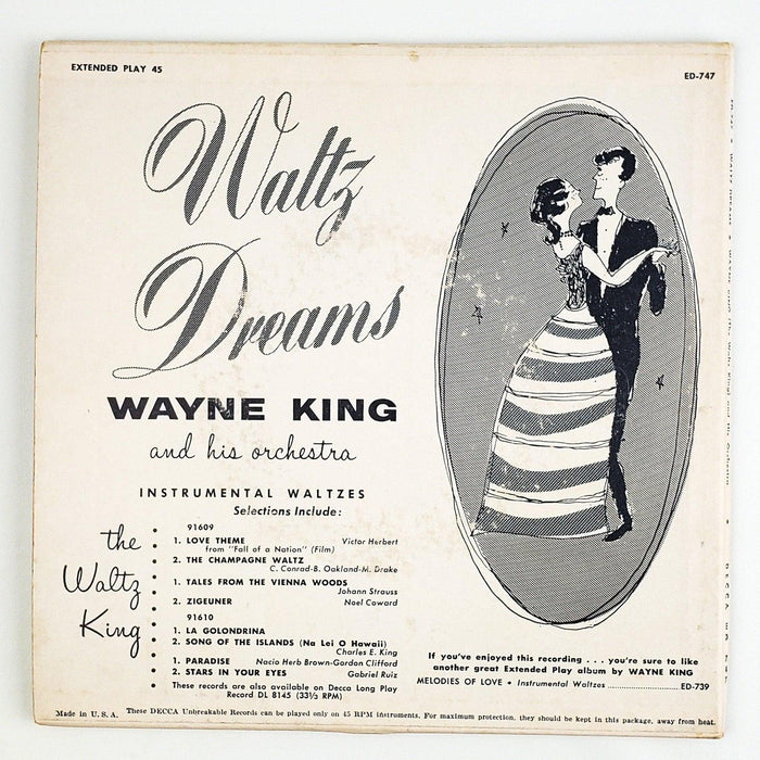 Wayne King & His Orchestra Waltz Dreams 45 RPM Double EP Record Decca ED-747 2