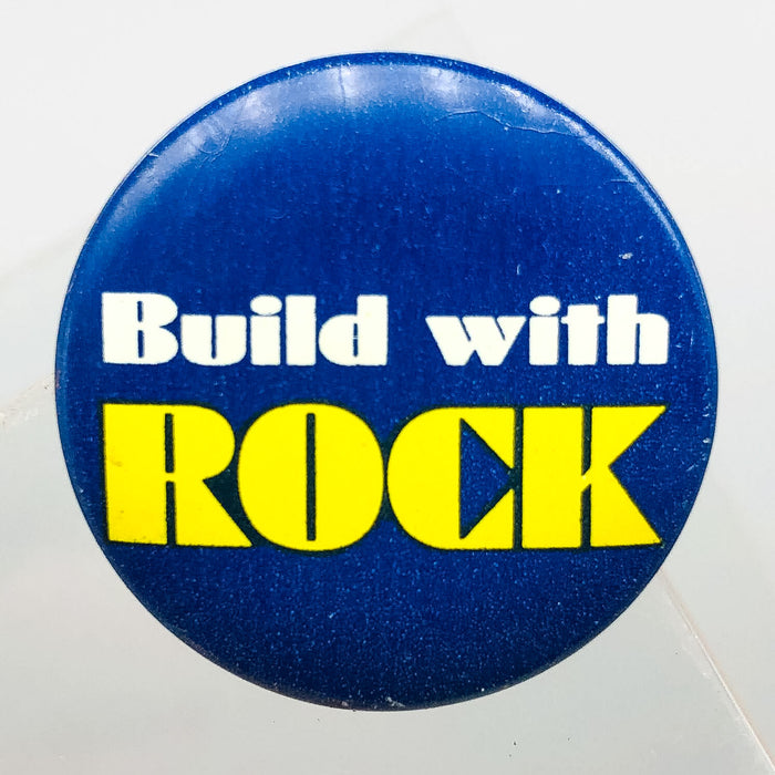 Build With Rock Button Pinback 1" Indiana Dem. Lt. Governor Robert Rock 1960s 2