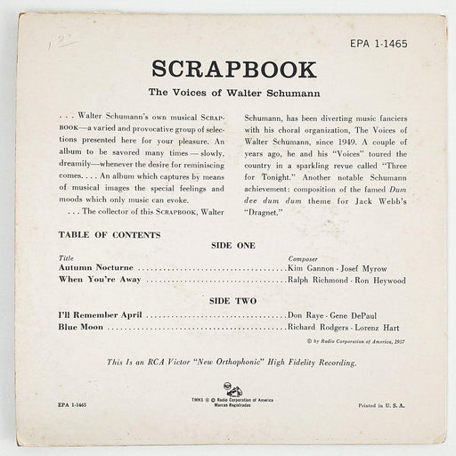 The Voices Of Walter Schumann Scrapbook Record 45 RPM EP EPA 1-1465 RCA 1957 2