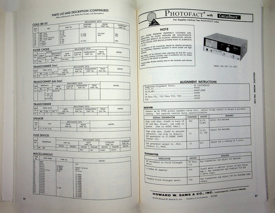 Sams Photofact CB Radio Series CB-44 February 1973 Realistic Midland Teaberry