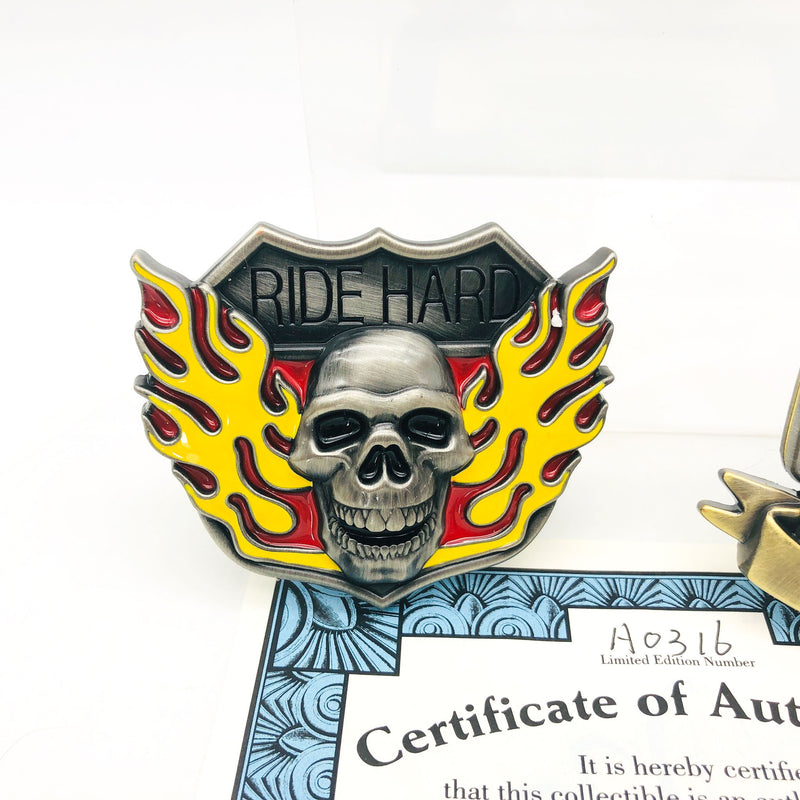 Pewter Belt Buckle Flaming Skull V-Twins Motorcycle Biker Lady Bradford Exchange