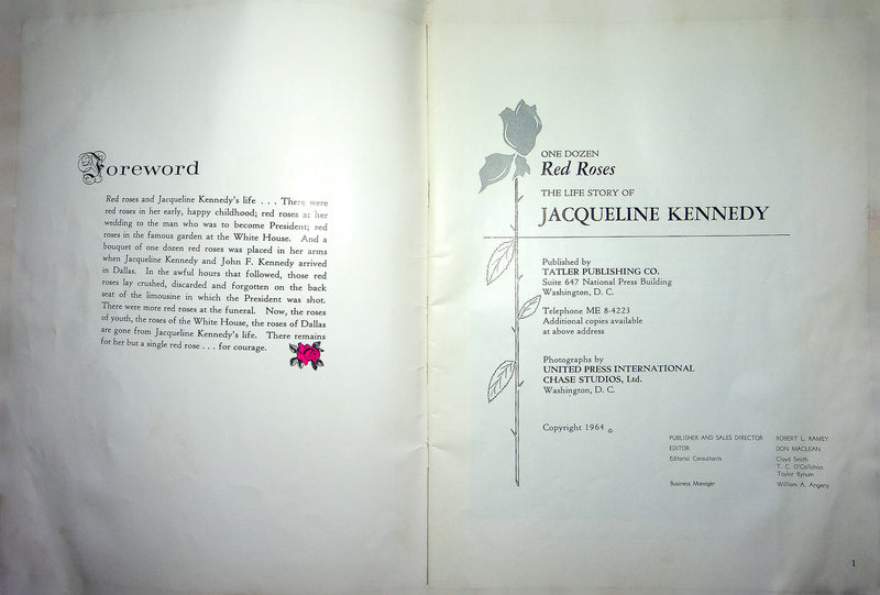 One Dozen Red Roses Life Story Of Jacqueline Kennedy Collectors Issue 1964