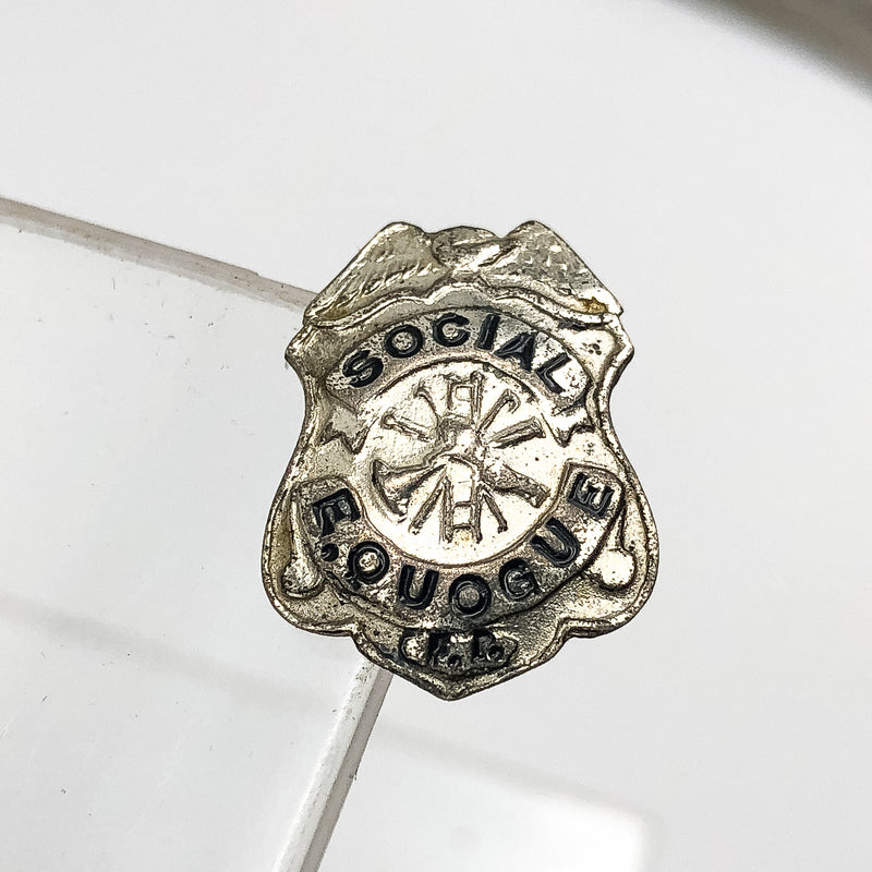 Vintage Fire Department Officer Mini Badge Pin Pinback East Quogue New York