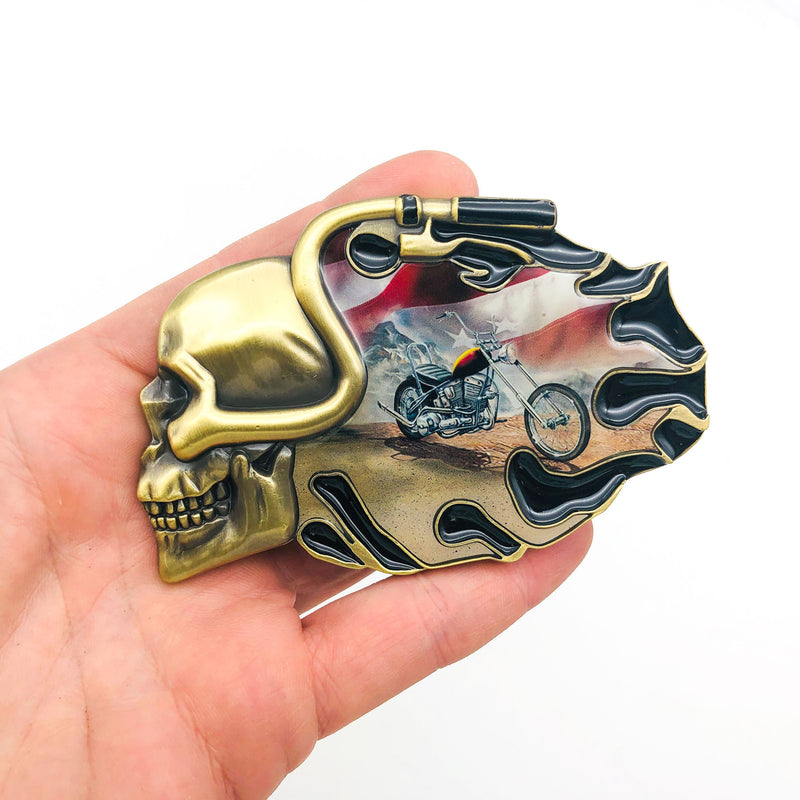 Pewter Belt Buckle Ride Hard Live To Ride Motorcycle Biker Eagle Skull Flames