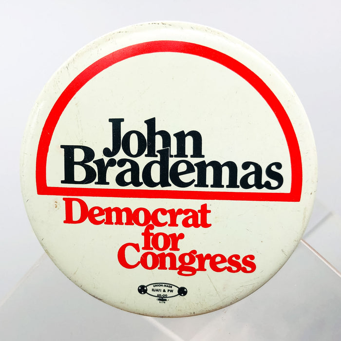 John Brademas Democrat For Congress Button Pin 2" Indiana Politician Campaign 2